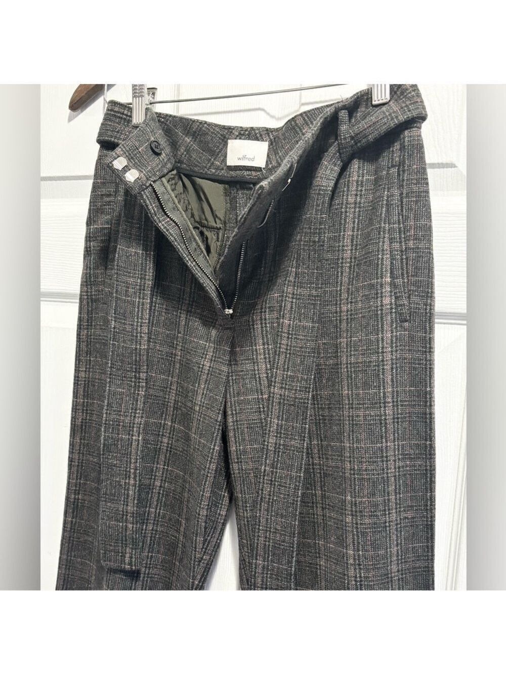 Aritzia Wilfred Jallade Tie Front Plaid Pants Wool Cashmere Blend Trousers Sz 8 - Picture 4 of 9